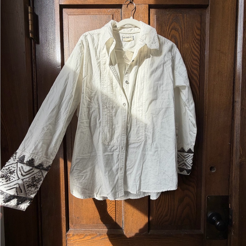 Free People Ivory Button-Up Shirt